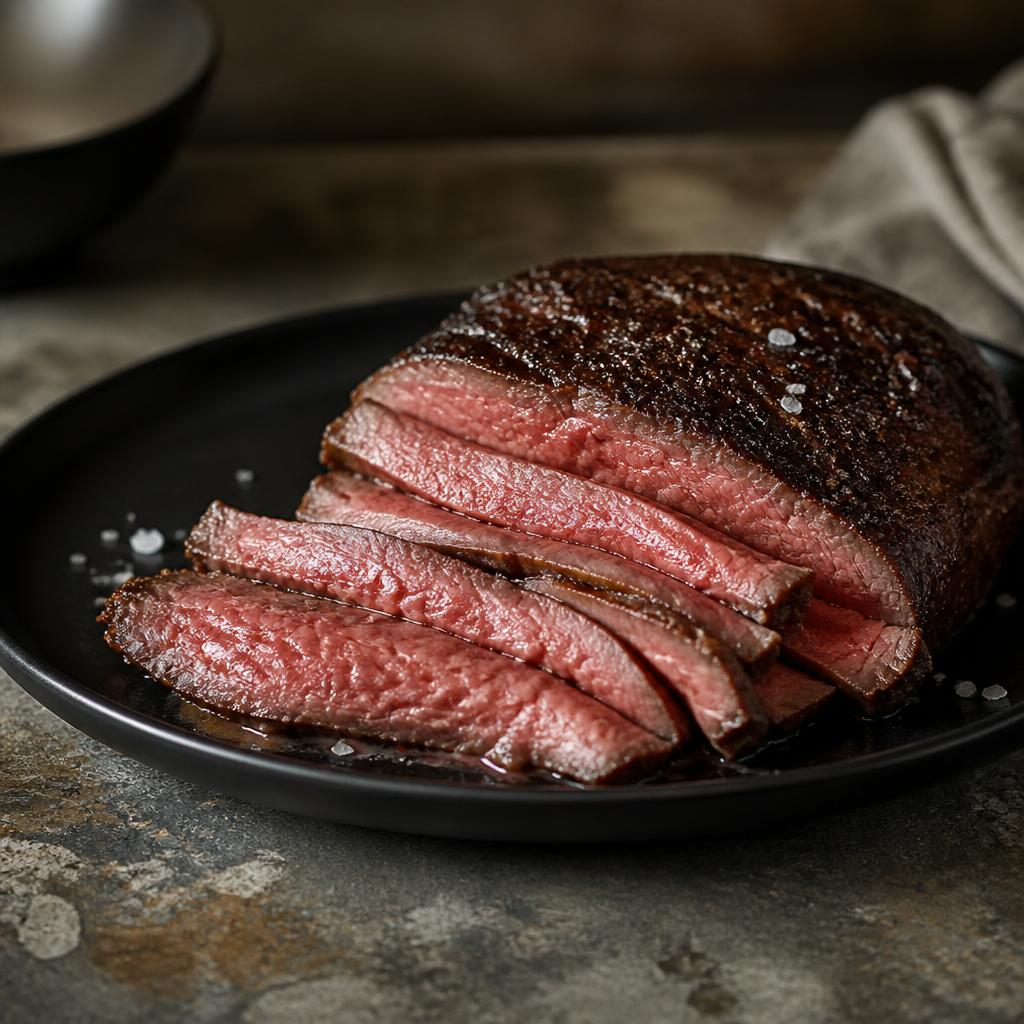 Roast beef cocido al vacío en fetas con salsa